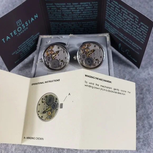 Tateossian London Mechanical‎ Cufflinks Sterling Silver Watch Movement Steampunk